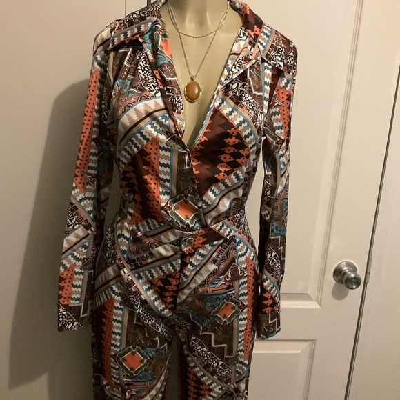 Multicolor Long Sleeves Printed Bodysuit and Pants Set - Picture 3 of 8